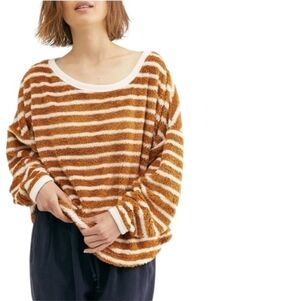 FREE PEOPLE Breton Striped Pullover Long Sleeve Sweater S Oversized Boho Warm